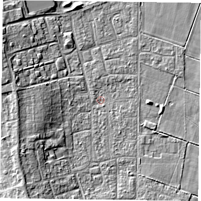 Shaded relief map of the ground around DN85PW, computed from Environment Agency LiDAR. The ground here sits at about 2 m above sea level and falls 9 m across the surrounding 800 m. Surface water reaching this point runs off ground lying to the west-south-west, 6.9 m higher.