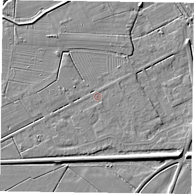 Shaded relief map of the ground around DN85RF, computed from Environment Agency LiDAR. The ground here sits at about 3 m above sea level and falls 7 m across the surrounding 800 m. Surface water reaching this point runs off ground lying to the north-east, 0.7 m higher.