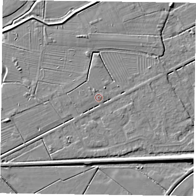 Shaded relief map of the ground around DN85RJ, computed from Environment Agency LiDAR. The ground here sits at about 3 m above sea level and falls 7 m across the surrounding 800 m. Surface water reaching this point runs off ground lying to the north-north-west, 1.0 m higher.