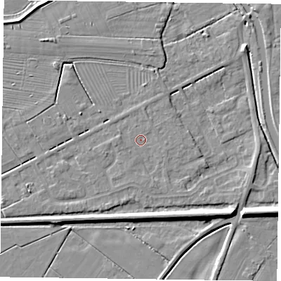 Shaded relief map of the ground around DN85RT, computed from Environment Agency LiDAR. The ground here sits at about 3 m above sea level and falls 7 m across the surrounding 800 m. Surface water reaching this point runs off ground lying to the north, 1.0 m higher.