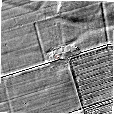 Shaded relief map of the ground around DN85RX, computed from Environment Agency LiDAR. The ground here sits at about 2 m above sea level and falls 4 m across the surrounding 800 m. Surface water reaching this point runs off ground lying to the east, 0.7 m higher.