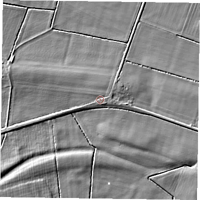 Shaded relief map of the ground around DN85SB, computed from Environment Agency LiDAR. The ground here sits at about 3 m above sea level and falls 5 m across the surrounding 800 m. Surface water reaching this point runs off ground lying to the north-east, 0.9 m higher.