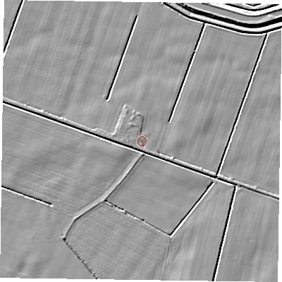 Shaded relief map of the ground around DN85SG, computed from Environment Agency LiDAR. The ground here sits at about 2 m above sea level and falls 5 m across the surrounding 800 m. Surface water reaching this point runs off ground lying to the north-north-west, 1.0 m higher.