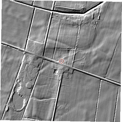 Shaded relief map of the ground around DN85SH, computed from Environment Agency LiDAR. The ground here sits at about 3 m above sea level and falls 5 m across the surrounding 800 m. Surface water reaching this point runs off ground lying to the south-east, 2.3 m higher.