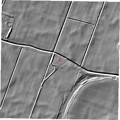 Shaded relief map of the ground around DN85SJ, computed from Environment Agency LiDAR. The ground here sits at about 2 m above sea level and falls 5 m across the surrounding 800 m. Surface water reaching this point runs off ground lying to the east-south-east, 3.3 m higher.