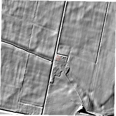 Shaded relief map of the ground around DN85SN, computed from Environment Agency LiDAR. The ground here sits at about 3 m above sea level and falls 7 m across the surrounding 800 m. Surface water reaching this point runs off ground lying to the east, 0.9 m higher.