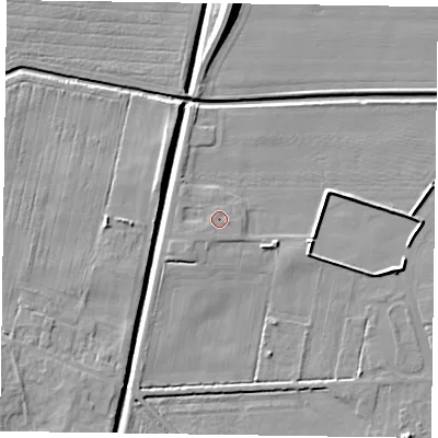 Shaded relief map of the ground around DN85SU, computed from Environment Agency LiDAR. The ground here sits at about 4 m above sea level and falls 10 m across the surrounding 800 m. The ground contributing surface water to this point lies to the east-south-east.