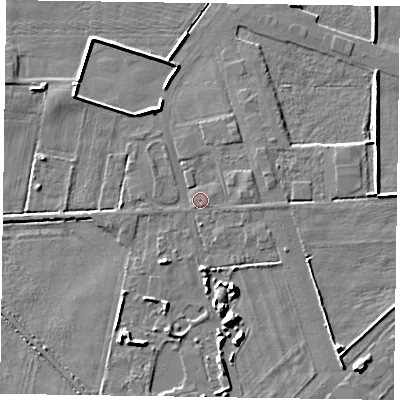 Shaded relief map of the ground around DN85SX, computed from Environment Agency LiDAR. The ground here sits at about 3 m above sea level and falls 7 m across the surrounding 800 m. Surface water reaching this point runs off ground lying to the south-south-east, 0.7 m higher.