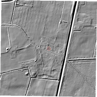 Shaded relief map of the ground around DN85SZ, computed from Environment Agency LiDAR. The ground here sits at about 3 m above sea level and falls 6 m across the surrounding 800 m. Surface water reaching this point runs off ground lying to the west, 1.8 m higher.