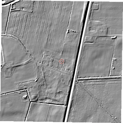 Shaded relief map of the ground around DN85TA, computed from Environment Agency LiDAR. The ground here sits at about 3 m above sea level and falls 7 m across the surrounding 800 m. Surface water reaching this point runs off ground lying to the south, 1.7 m higher.