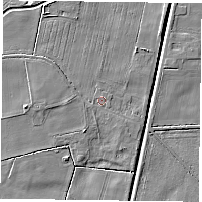 Shaded relief map of the ground around DN85TB, computed from Environment Agency LiDAR. The ground here sits at about 3 m above sea level and falls 7 m across the surrounding 800 m. Surface water reaching this point runs off ground lying to the south-west, 1.0 m higher.