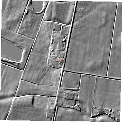 Shaded relief map of the ground around DN85TF, computed from Environment Agency LiDAR. The ground here sits at about 4 m above sea level and falls 5 m across the surrounding 800 m. Surface water reaching this point runs off ground lying to the north-north-east, 0.8 m higher.