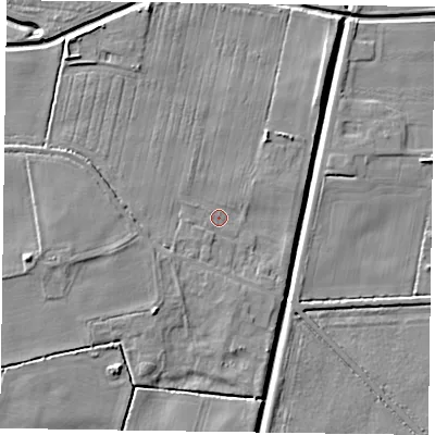 Shaded relief map of the ground around DN85TH, computed from Environment Agency LiDAR. The ground here sits at about 3 m above sea level and falls 7 m across the surrounding 800 m. Surface water reaching this point runs off ground lying to the south-west, 1.8 m higher.
