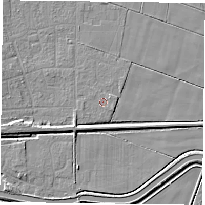 Shaded relief map of the ground around DN85TT, computed from Environment Agency LiDAR. The ground here sits at about 3 m above sea level and falls 8 m across the surrounding 800 m. Surface water reaching this point runs off ground lying to the east-south-east, 1.1 m higher.