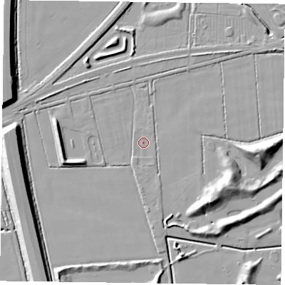 Shaded relief map of the ground around DN85TY, computed from Environment Agency LiDAR. The ground here sits at about 2 m above sea level and falls 11 m across the surrounding 800 m. Surface water reaching this point runs off ground lying to the south-south-west, 0.9 m higher.
