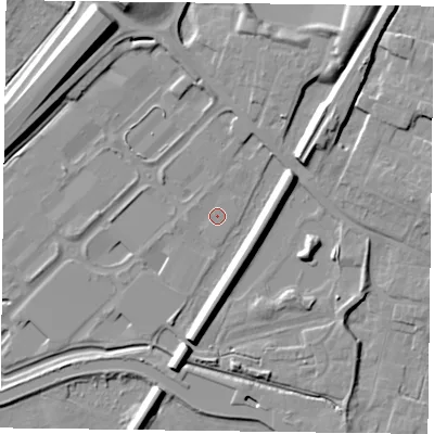 Shaded relief map of the ground around DN85TZ, computed from Environment Agency LiDAR. The ground here sits at about 3 m above sea level and falls 11 m across the surrounding 800 m. Surface water reaching this point runs off ground lying to the north-east, 8.1 m higher.