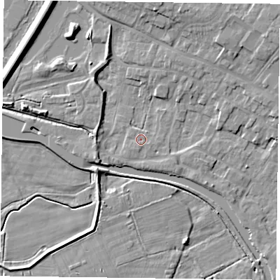Shaded relief map of the ground around DN85UL, computed from Environment Agency LiDAR. The ground here sits at about 3 m above sea level and falls 9 m across the surrounding 800 m. Surface water reaching this point runs off ground lying to the south-south-west, 1.1 m higher.