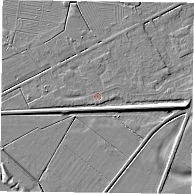 Shaded relief map of the ground around DN85YP, computed from Environment Agency LiDAR. The ground here sits at about 3 m above sea level and falls 8 m across the surrounding 800 m. Surface water reaching this point runs off ground lying to the north-north-west, 2.6 m higher.