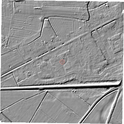 Shaded relief map of the ground around DN85YT, computed from Environment Agency LiDAR. The ground here sits at about 3 m above sea level and falls 7 m across the surrounding 800 m. Surface water reaching this point runs off ground lying to the north, 1.0 m higher.