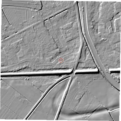 Shaded relief map of the ground around DN85YW, computed from Environment Agency LiDAR. The ground here sits at about 3 m above sea level and falls 8 m across the surrounding 800 m. Surface water reaching this point runs off ground lying to the south-south-west, 1.0 m higher.