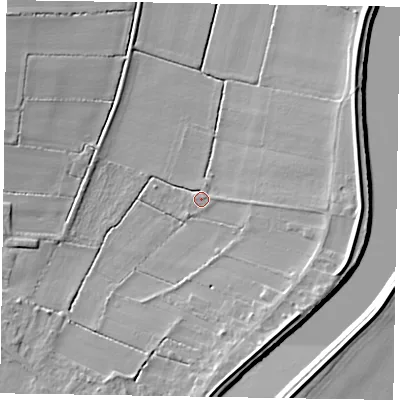 Shaded relief map of the ground around DN91AE, computed from Environment Agency LiDAR. The ground here sits at about 2 m above sea level and falls 7 m across the surrounding 800 m. Surface water reaching this point runs off ground lying to the east, 0.6 m higher.