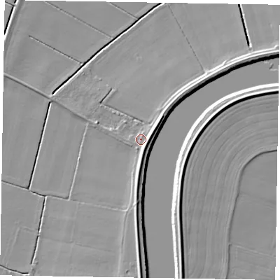 Shaded relief map of the ground around DN91AF, computed from Environment Agency LiDAR. The ground here sits at about 4 m above sea level and falls 7 m across the surrounding 800 m. Surface water reaching this point runs off ground lying to the north-north-east, 1.5 m higher.