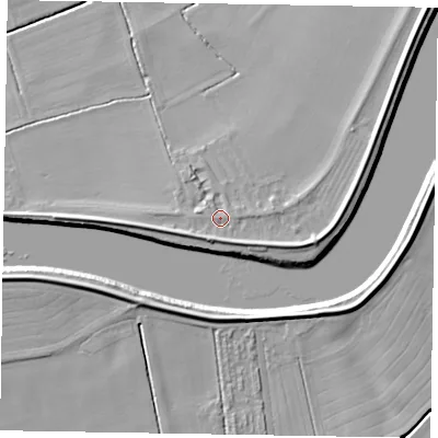Shaded relief map of the ground around DN91AG, computed from Environment Agency LiDAR. The ground here sits at about 5 m above sea level and falls 8 m across the surrounding 800 m. Surface water reaching this point runs off ground lying to the south-south-west, 2.4 m higher.