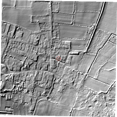 Shaded relief map of the ground around DN91AL, computed from Environment Agency LiDAR. The ground here sits at about 5 m above sea level and falls 13 m across the surrounding 800 m. Surface water reaching this point runs off ground lying to the west, 2.0 m higher.