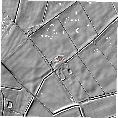 Shaded relief map of the ground around DN91AQ, computed from Environment Agency LiDAR. The ground here sits at about 1 m above sea level and falls 4 m across the surrounding 800 m. Surface water reaching this point runs off ground lying to the north-west, 1.5 m higher.