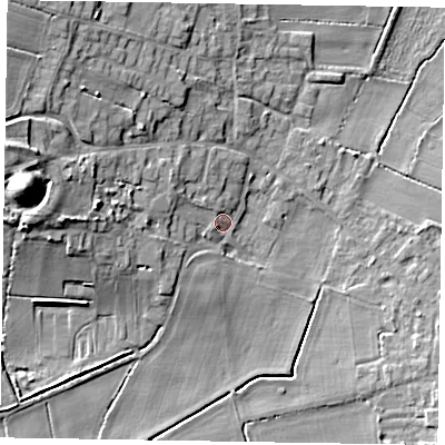 Shaded relief map of the ground around DN91AW, computed from Environment Agency LiDAR. The ground here sits at about 4 m above sea level and falls 18 m across the surrounding 800 m. Surface water reaching this point runs off ground lying to the west-north-west, 9.0 m higher.