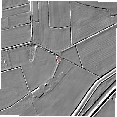 Shaded relief map of the ground around DN91BD, computed from Environment Agency LiDAR. The ground here sits at about 3 m above sea level and falls 5 m across the surrounding 800 m. Surface water reaching this point runs off ground lying to the south-south-west, 4.2 m higher.