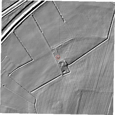 Shaded relief map of the ground around DN91BE, computed from Environment Agency LiDAR. The ground here sits at about 3 m above sea level and falls 5 m across the surrounding 800 m. Surface water reaching this point runs off ground lying to the south-east, 1.0 m higher.