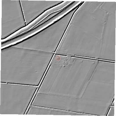 Shaded relief map of the ground around DN91BG, computed from Environment Agency LiDAR. The ground here sits at about 2 m above sea level and falls 6 m across the surrounding 800 m. Surface water reaching this point runs off ground lying to the east-north-east, 2.4 m higher.