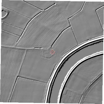Shaded relief map of the ground around DN91BJ, computed from Environment Agency LiDAR. The ground here sits at about 3 m above sea level and falls 7 m across the surrounding 800 m. The ground contributing surface water to this point lies to the south.