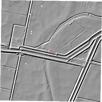 Shaded relief map of the ground around DN91EF, computed from Environment Agency LiDAR. The ground here sits at about 2 m above sea level and falls 5 m across the surrounding 800 m. Surface water reaching this point runs off ground lying to the south-south-west, 2.5 m higher.