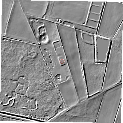 Shaded relief map of the ground around DN91EQ, computed from Environment Agency LiDAR. The ground here sits at about 4 m above sea level and falls 6 m across the surrounding 800 m. Surface water reaching this point runs off ground lying to the north-east, 2.4 m higher.