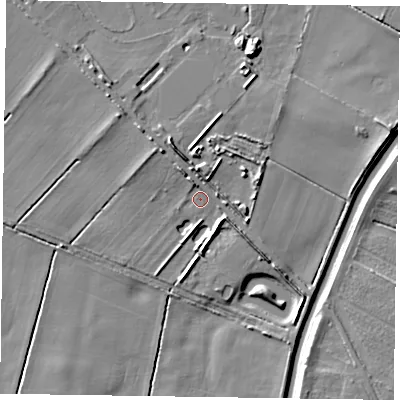 Shaded relief map of the ground around DN91EW, computed from Environment Agency LiDAR. The ground here sits at about 3 m above sea level and falls 9 m across the surrounding 800 m. Surface water reaching this point runs off ground lying to the north-north-west, 3.8 m higher.
