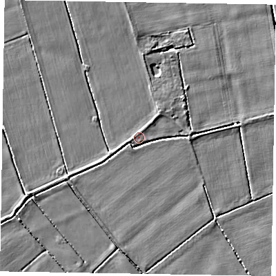 Shaded relief map of the ground around DN91JA, computed from Environment Agency LiDAR. The ground here sits at about 2 m above sea level and falls 4 m across the surrounding 800 m. Surface water reaching this point runs off ground lying to the north-east, 2.6 m higher.