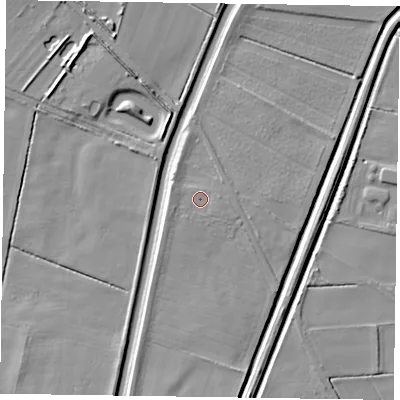 Shaded relief map of the ground around DN91LE, computed from Environment Agency LiDAR. The ground here sits at about 4 m above sea level and falls 7 m across the surrounding 800 m. Surface water reaching this point runs off ground lying to the west-south-west, 1.2 m higher.