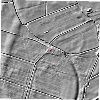 Shaded relief map of the ground around DN91LG, computed from Environment Agency LiDAR. The ground here sits at about 3 m above sea level and falls 6 m across the surrounding 800 m. Surface water reaching this point runs off ground lying to the east, 0.7 m higher.