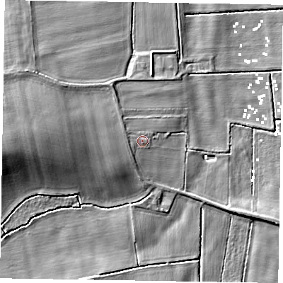 Shaded relief map of the ground around DN91NF, computed from Environment Agency LiDAR. The ground here sits at about 4 m above sea level and falls 11 m across the surrounding 800 m. Surface water reaching this point runs off ground lying to the west, 3.3 m higher.
