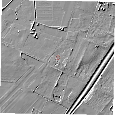 Shaded relief map of the ground around DN91PN, computed from Environment Agency LiDAR. The ground here sits at about 4 m above sea level and falls 7 m across the surrounding 800 m. Surface water reaching this point runs off ground lying to the south-east, 2.3 m higher.