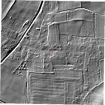 Shaded relief map of the ground around DN91QA, computed from Environment Agency LiDAR. The ground here sits at about 4 m above sea level and falls 10 m across the surrounding 800 m. Surface water reaching this point runs off ground lying to the south-east, 2.9 m higher.