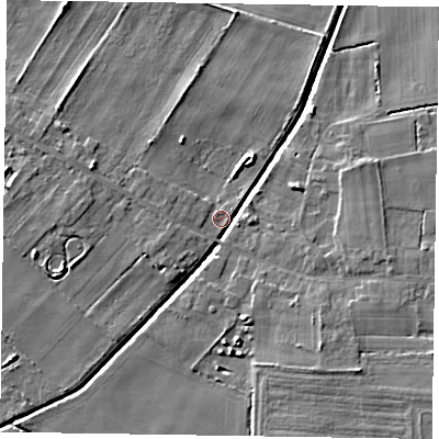 Shaded relief map of the ground around DN91QE, computed from Environment Agency LiDAR. The ground here sits at about 3 m above sea level and falls 6 m across the surrounding 800 m. Surface water reaching this point runs off ground lying to the south-east, 5.5 m higher.