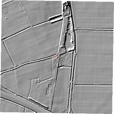 Shaded relief map of the ground around DN91QL, computed from Environment Agency LiDAR. The ground here sits at about 4 m above sea level and falls 9 m across the surrounding 800 m. Surface water reaching this point runs off ground lying to the west-south-west, 2.9 m higher.