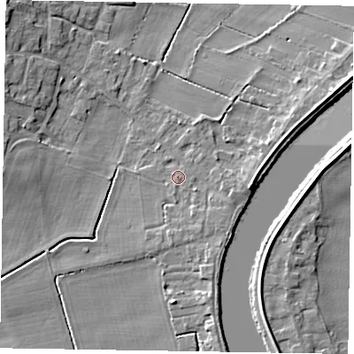 Shaded relief map of the ground around DN91RB, computed from Environment Agency LiDAR. The ground here sits at about 4 m above sea level and falls 8 m across the surrounding 800 m. Surface water reaching this point runs off ground lying to the east-south-east, 1.9 m higher.