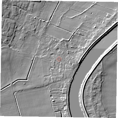 Shaded relief map of the ground around DN91RD, computed from Environment Agency LiDAR. The ground here sits at about 4 m above sea level and falls 7 m across the surrounding 800 m. Surface water reaching this point runs off ground lying to the east-south-east, 1.7 m higher.