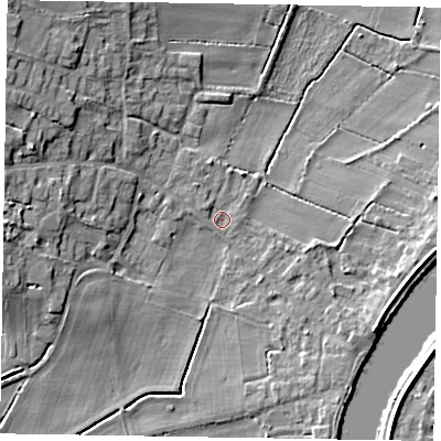 Shaded relief map of the ground around DN91RE, computed from Environment Agency LiDAR. The ground here sits at about 3 m above sea level and falls 10 m across the surrounding 800 m. Surface water reaching this point runs off ground lying to the north-west, 1.0 m higher.