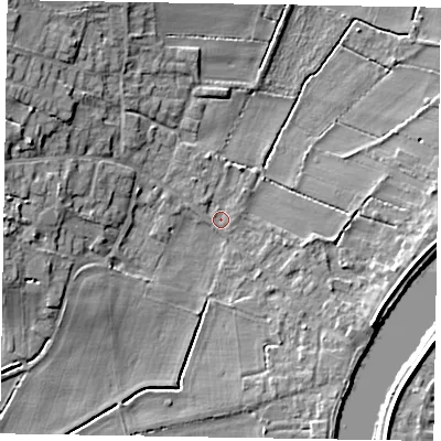 Shaded relief map of the ground around DN91RH, computed from Environment Agency LiDAR. The ground here sits at about 3 m above sea level and falls 10 m across the surrounding 800 m. Surface water reaching this point runs off ground lying to the north-east, 0.7 m higher.
