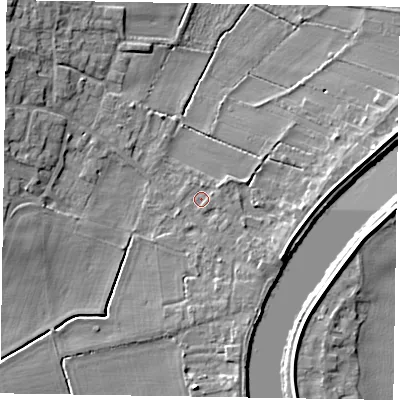 Shaded relief map of the ground around DN91RJ, computed from Environment Agency LiDAR. The ground here sits at about 4 m above sea level and falls 8 m across the surrounding 800 m. Surface water reaching this point runs off ground lying to the north-east, 1.1 m higher.